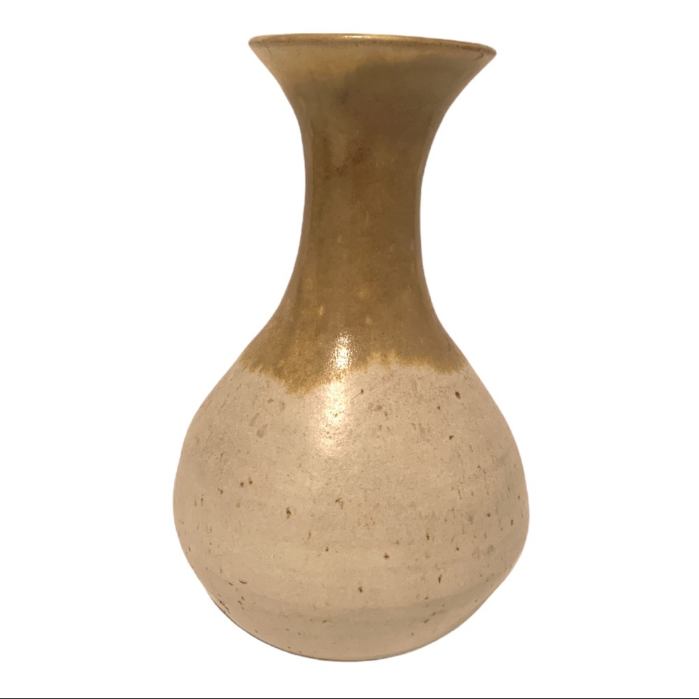Artisan Handmade Ceramic Swirl Two-Tone Brownware Pottery Vase Signed